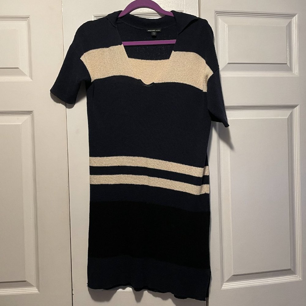 James Perse Striped Blue and White Knit Dress - Size 1 (Small/Medium)